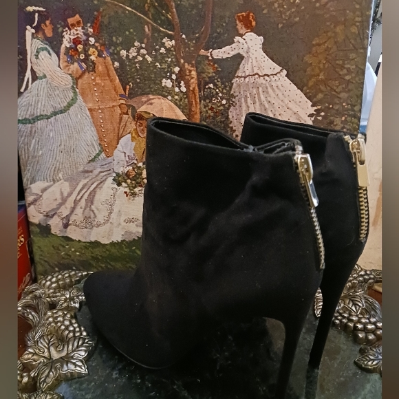 👠👠Black Suede Ankle High Heel👢👢 Size 10 Women,Zipper Back,Nice 🎁 💝 - Picture 5 of 8